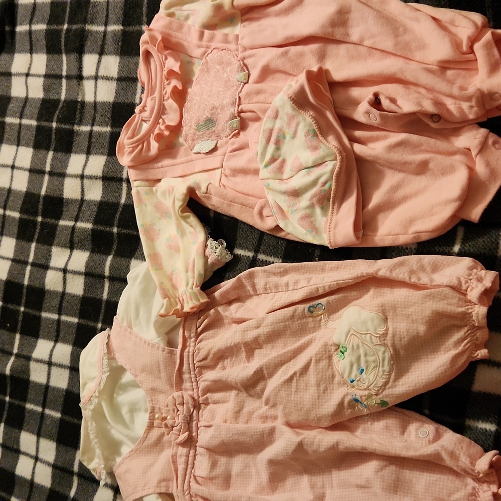 Vintage pink 3-6 month baby girl outfits with hat bundle
